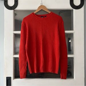 Vintage Gap Unisex Large Orange/Red Ribbed Knit Cotton Long Sleeve Sweater Y2K